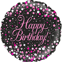 Happy Birthday Sparkling Fizz Black And Pink 18" Foil Balloon
