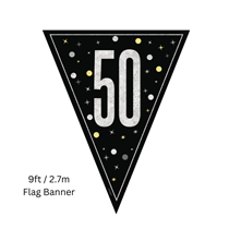 Black Glitz Age 50 Prismatic Foil Flag Banner 9ft