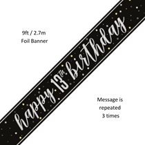 Black Glitz Happy 13th Birthday Pristmatic Foil Banner 9ft