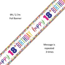 18th Bright Confetti Birthday Banner 9ft