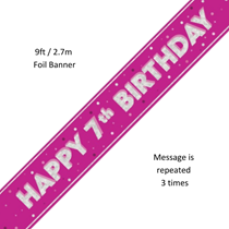 Pink Glitz Happy 7th Birthday Prismatic Foil Banner 9ft
