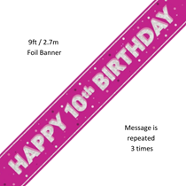 Pink Glitz Happy 10th Birthday Prismatic Foil Banner 9ft