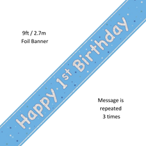 Blue Glitz Happy 1st Birthday Prismatic Foil Banner 9ft
