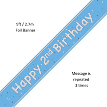 Blue Glitz Happy 2nd Birthday Prismatic Foil Banner 9ft