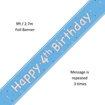 Blue Glitz Happy 4th Birthday Prismatic Foil Banner 9ft