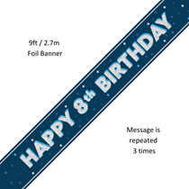 Blue Glitz Happy 8th Birthday Prismatic Foil Banner 9ft