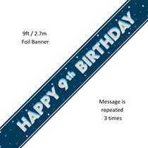 Blue Glitz Happy 9th Birthday Prismatic Foil Banner 9ft