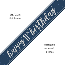 Blue Glitz Happy 11th Birthday Prismatic Foil Banner 9ft