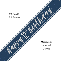 Blue Glitz Happy 12th Birthday Prismatic Foil Banner 9ft