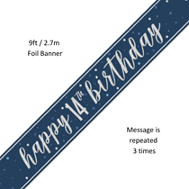 Blue Glitz Happy 14th Birthday Prismatic Foil Banner 9ft