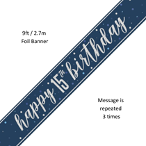 Blue Glitz Happy 15th Birthday Prismatic Foil Banner 9ft