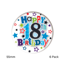 Happy 18th Birthday Small Blue Badges 55mm 6pk