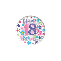 Happy 18th Birthday Small Pink Badges 55mm 6pk