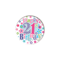 Happy 21th Birthday Small Pink Badges 55mm 6pk