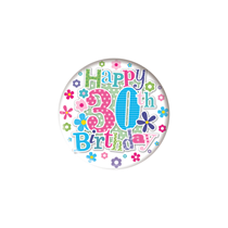 Happy 30th Birthday Small Pink Badges 55mm 6pk