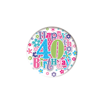 Happy 40th Birthday Small Pink Badges 55mm 6pk