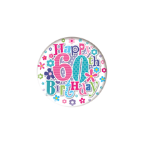 Happy 60th Birthday Small Pink Badges 55mm 6pk