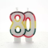 Multicoloured Striped Glitter Number 80 Candle