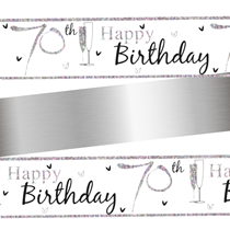  70th Happy Birthday Silver and Black Holographic Foil Banner 9ft