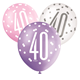 Pink, Purple, White Glitz 40th Birthday Latex Balloons 6pk